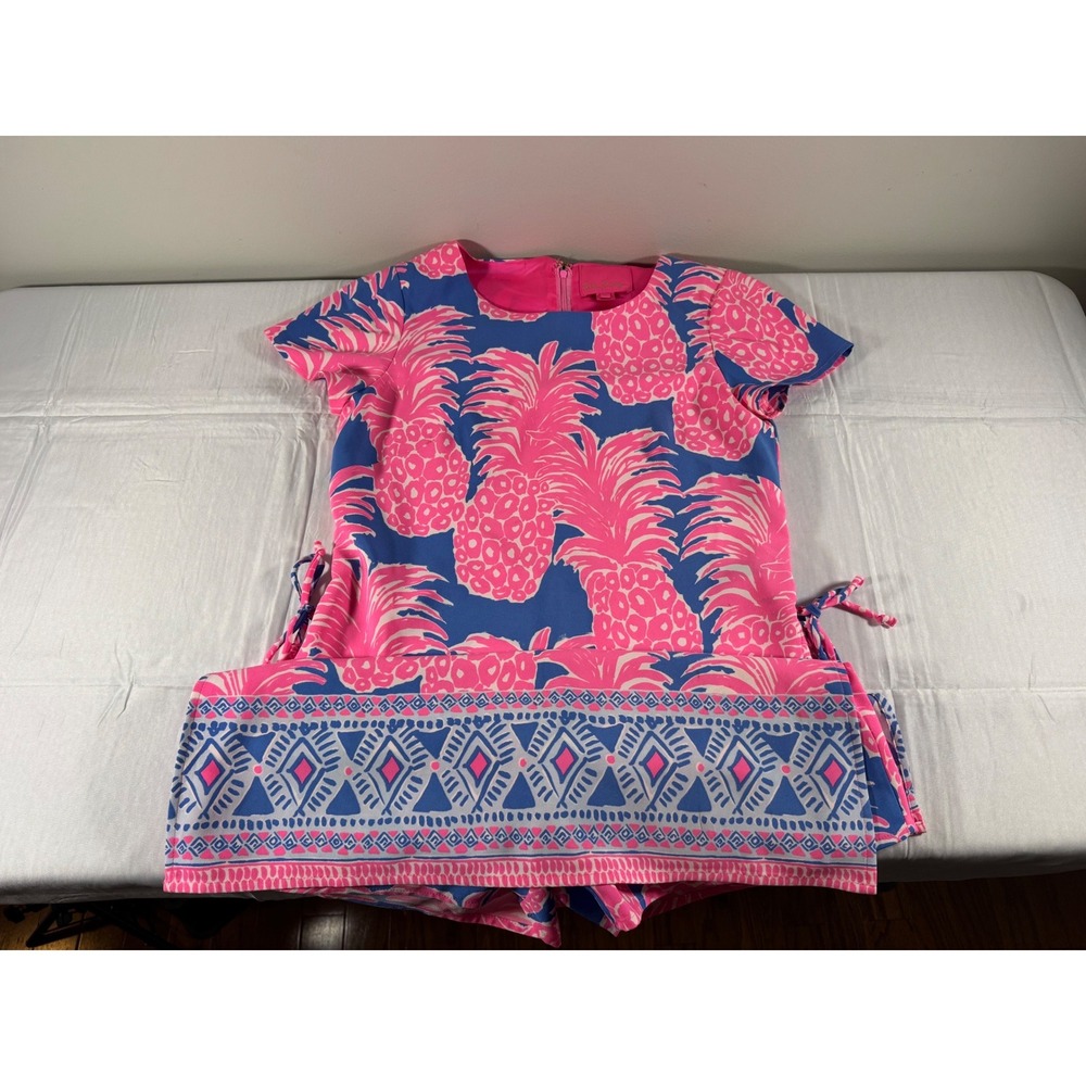 Lilly Pulitzer Pink Blue Pineapple Print Short Sleeve Romper Size 4